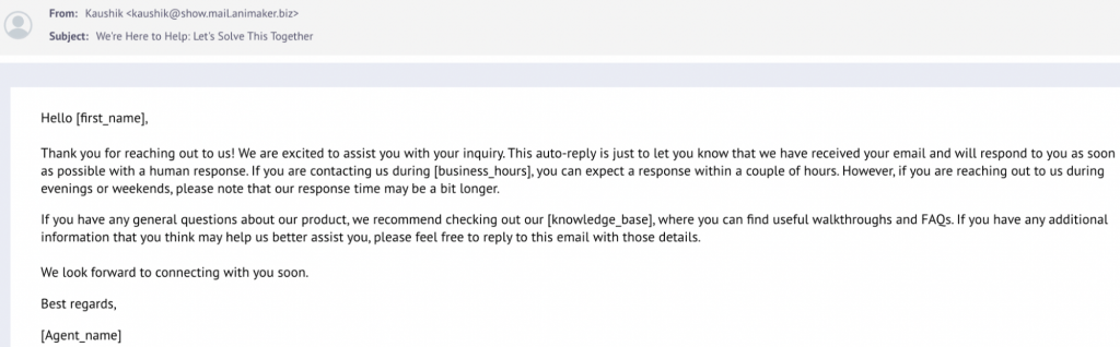 An example of an automated email response in Show’s Email Automation Platform