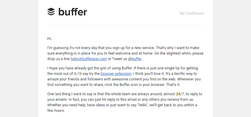 Buffer has a great welcome email